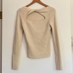 Astr Cream Ribbed Crew Neck Sweater